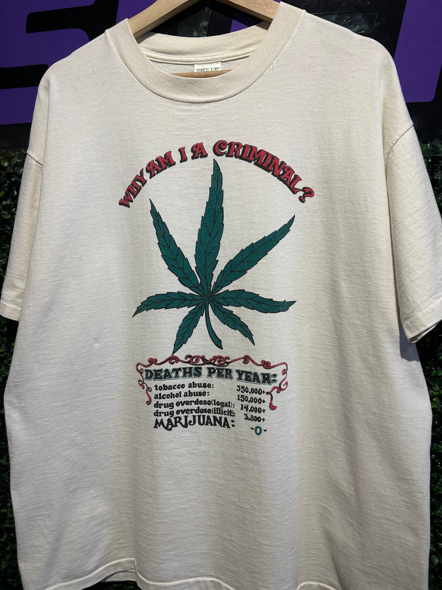 90s Why Am I A Criminal? Marijuana Prohibition T-Shirt. Size XL