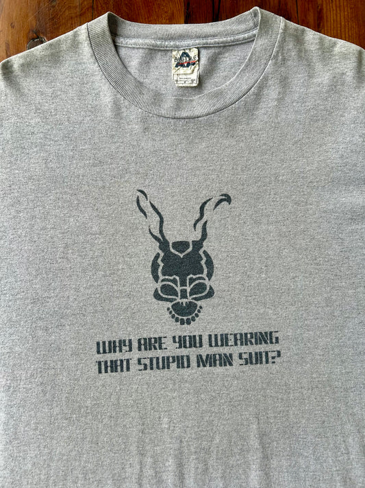 00s Donnie Darko “Why Are You Wearing That Stupid Man Suit?” T-Shirt. Size Large