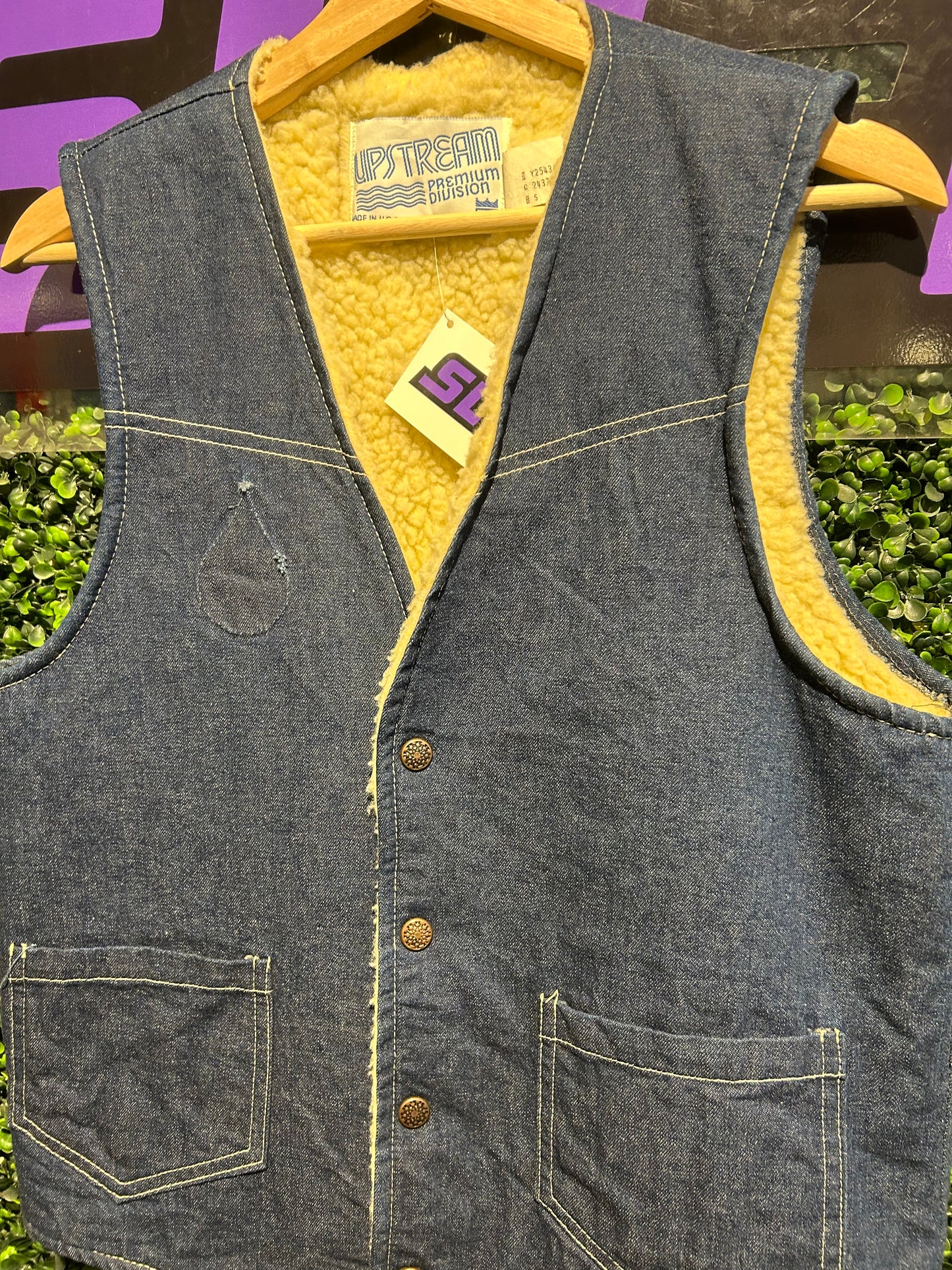 70s Upstream Fleece-Lined Denim Vest. Size Small