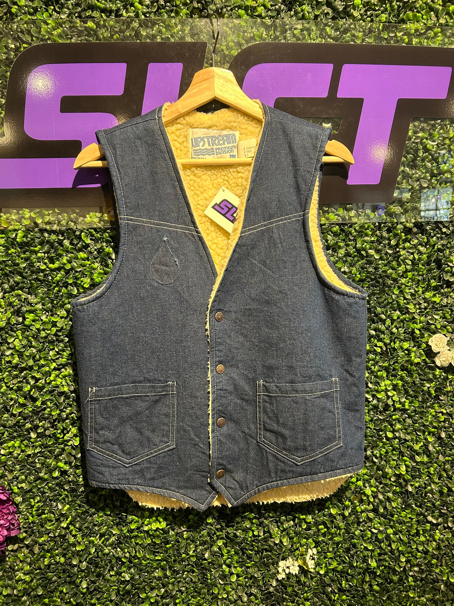 70s Upstream Fleece-Lined Denim Vest. Size Small