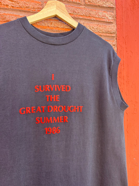 1986 I Survived The Great Summer Marijuana Drought Boulder Colorado Sleeveless Shirt. Size L/XL