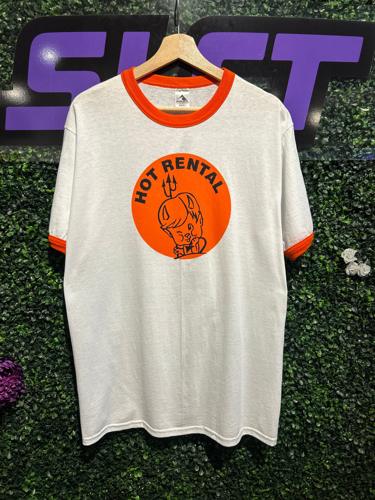 Vintage Hot Rental Ringer T-Shirt. Size L/XL