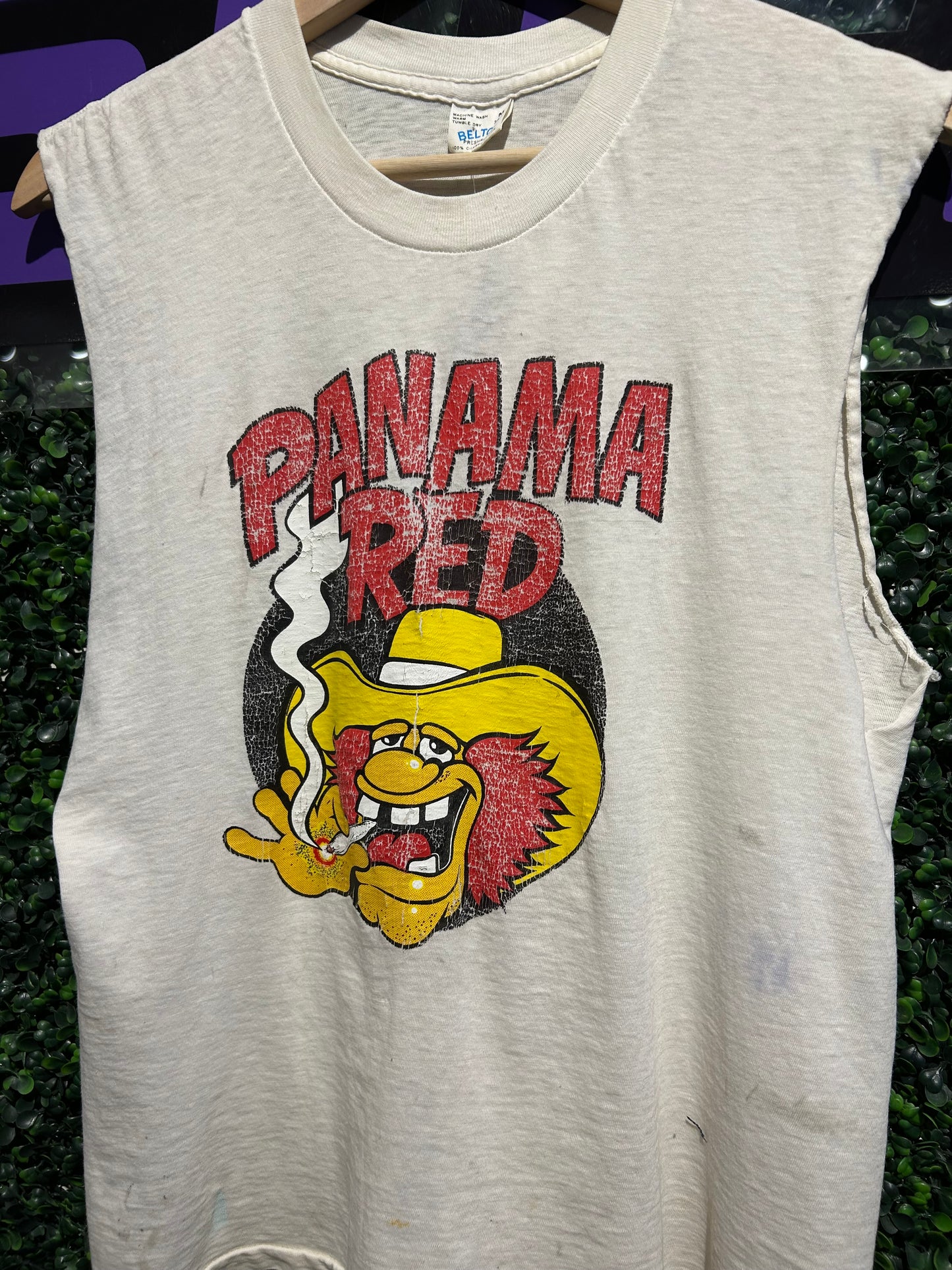 70s Panama Red Cut-Off T-Shirt. Size Medium