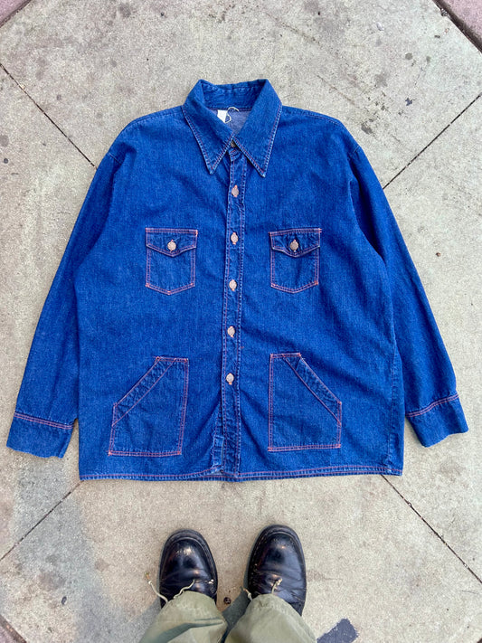 Vintage Denim Button-Up Chore Jacket. Size L/XL