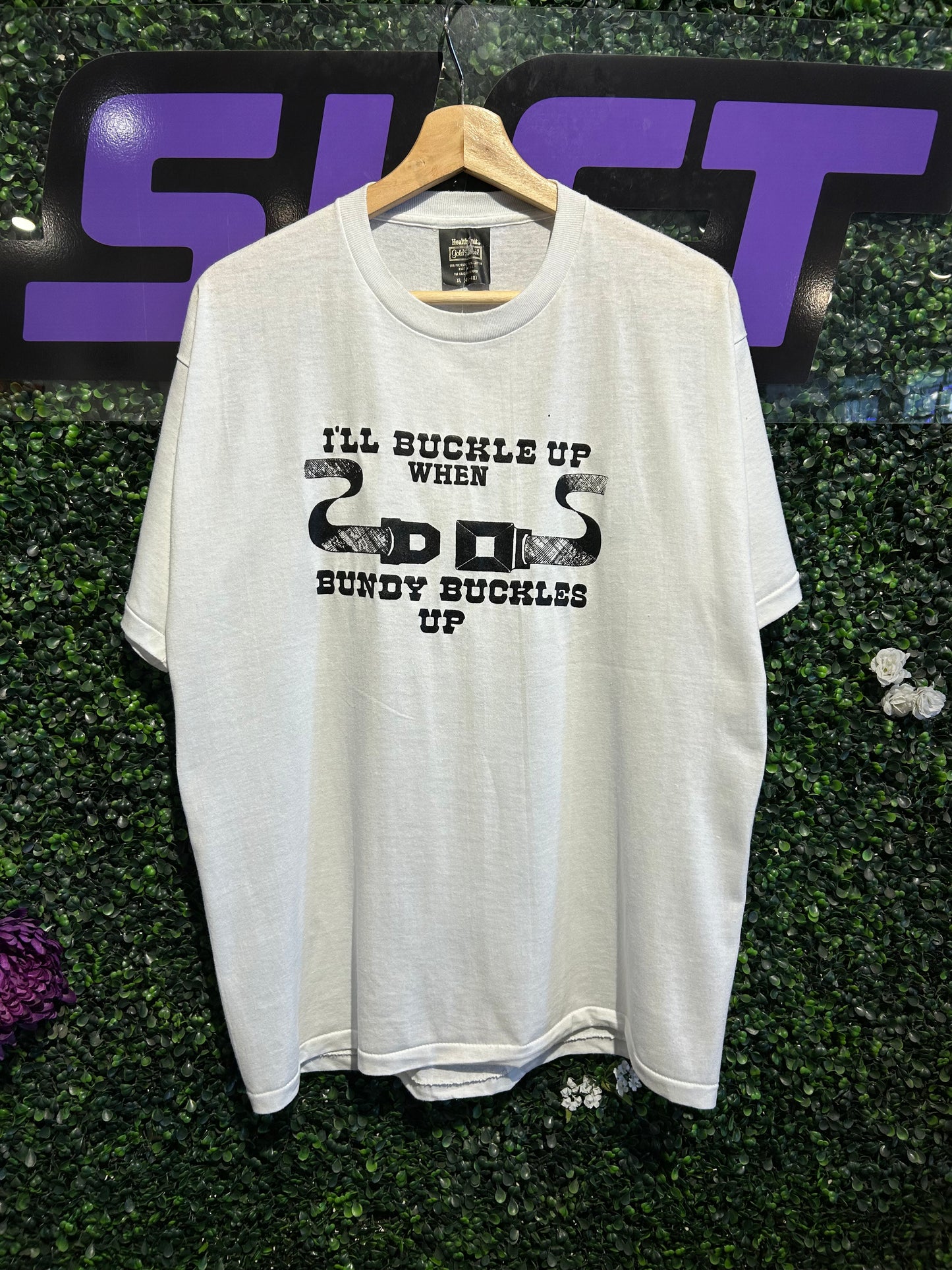 80s I’ll Buckle Up When Bundy Buckles Up T-Shirt. Size Large