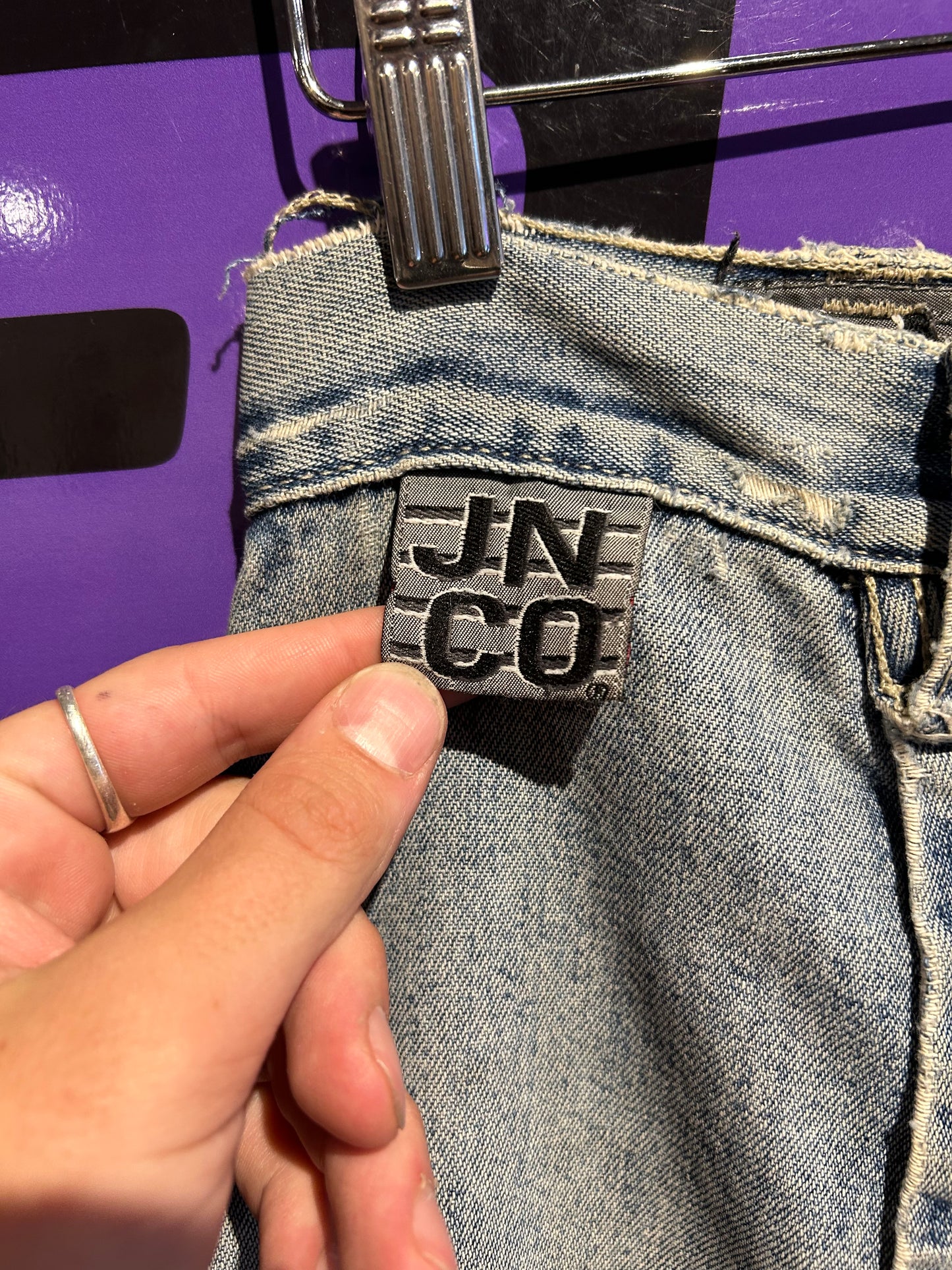 90s JNCO Mug Shot Light-Wash Denim Pants. Size 32x28 (Cut)
