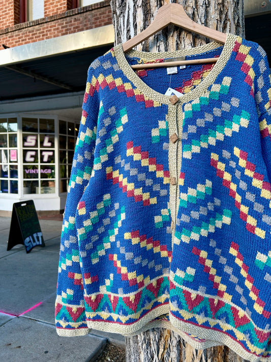 Vintage Territory Ahead Button-Up Knit Cardigan Sweater. Size XL