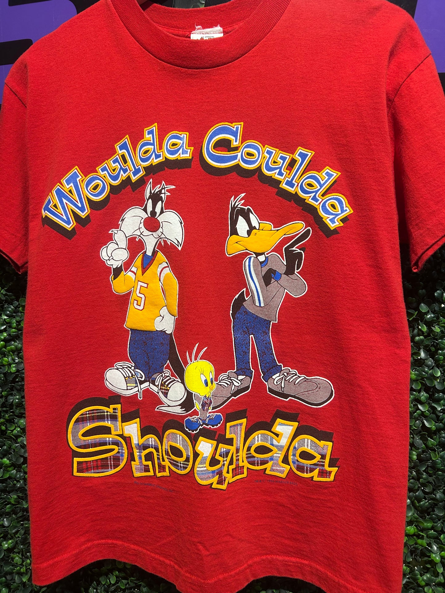 1996 Woulda Coulda Shoulda Looney Tunes T-Shirt. Size Medium