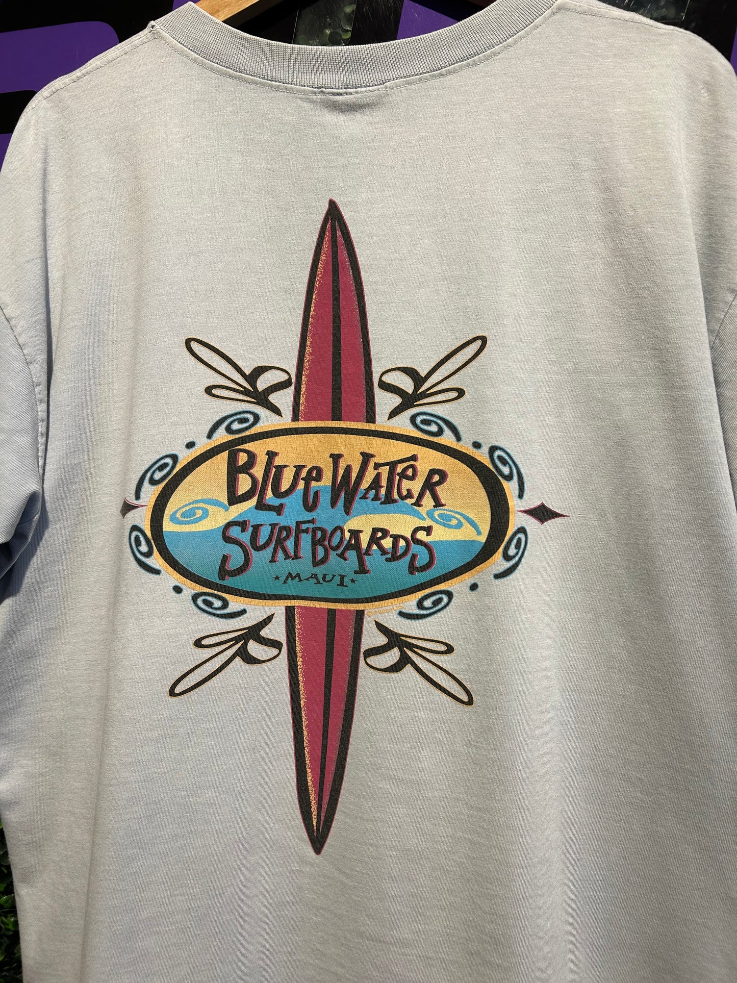 90s Blue Water Surfboards T-Shirt. Size Large