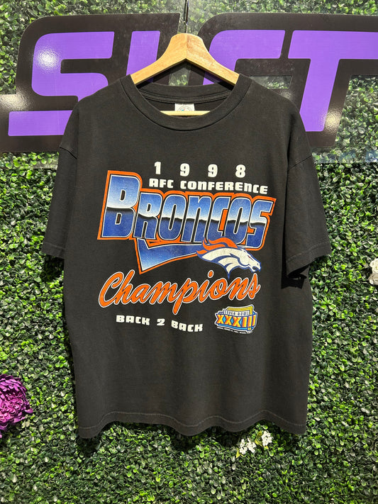 1998 Denver Broncos Back 2 Back Super Bowl T-Shirt. Size Large