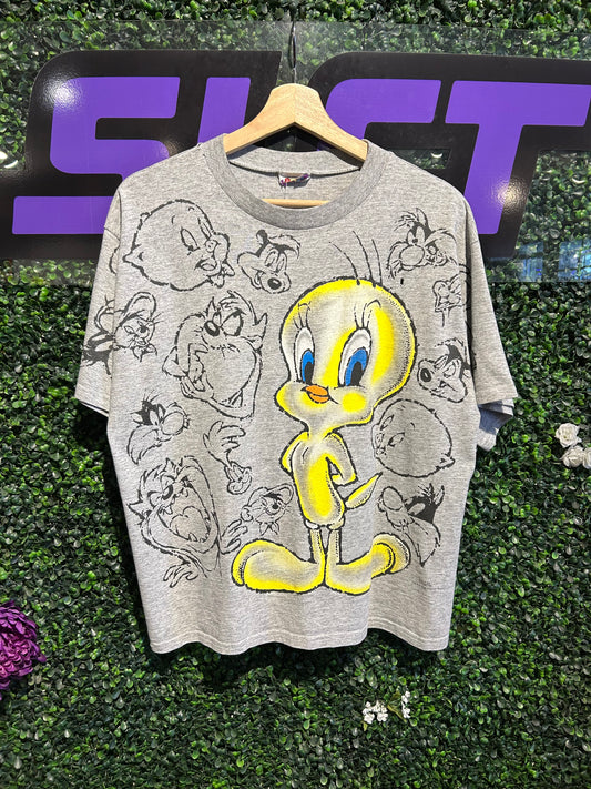 1996 Tweety Looney Tunes AOP T-Shirt. Size M/L