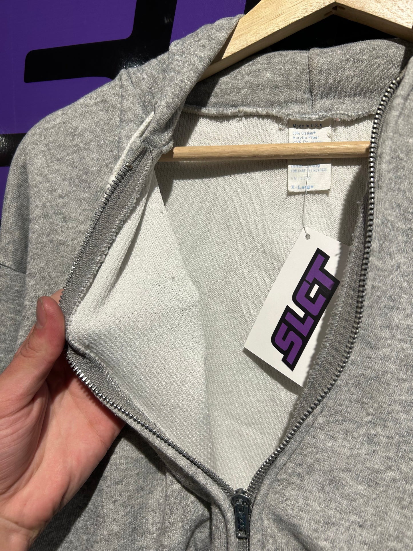 80s Thermal-Lined Zip-Up Hoodie. Size S/M