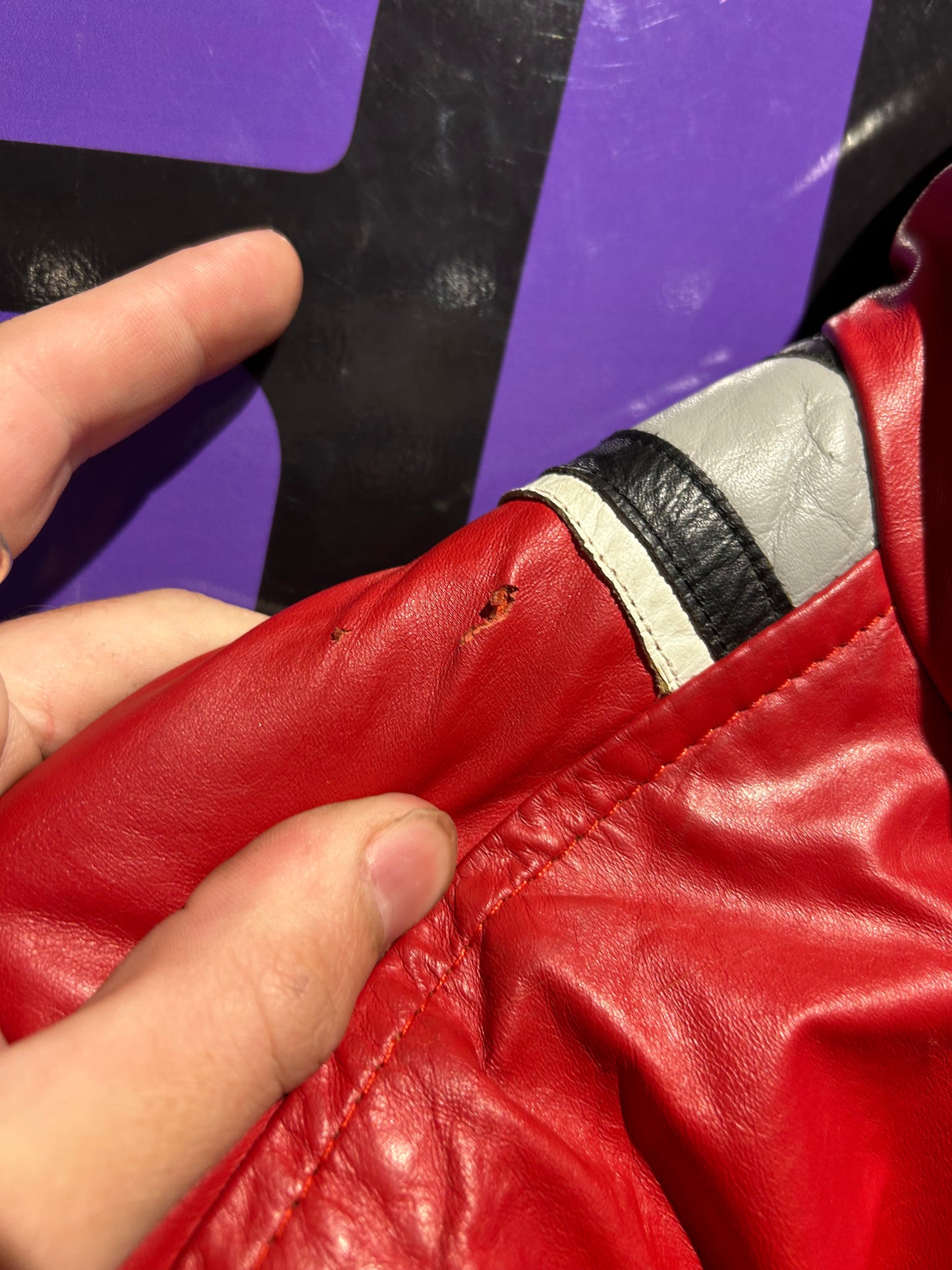 90s Bugs Bunny Leather Varsity Jacket. Size M/L