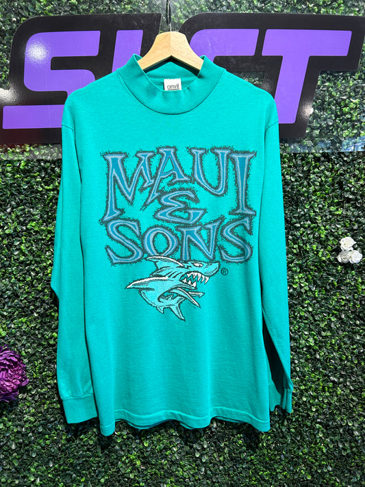 90s Maui & Sons LS Mock-Neck Shirt. Size Large