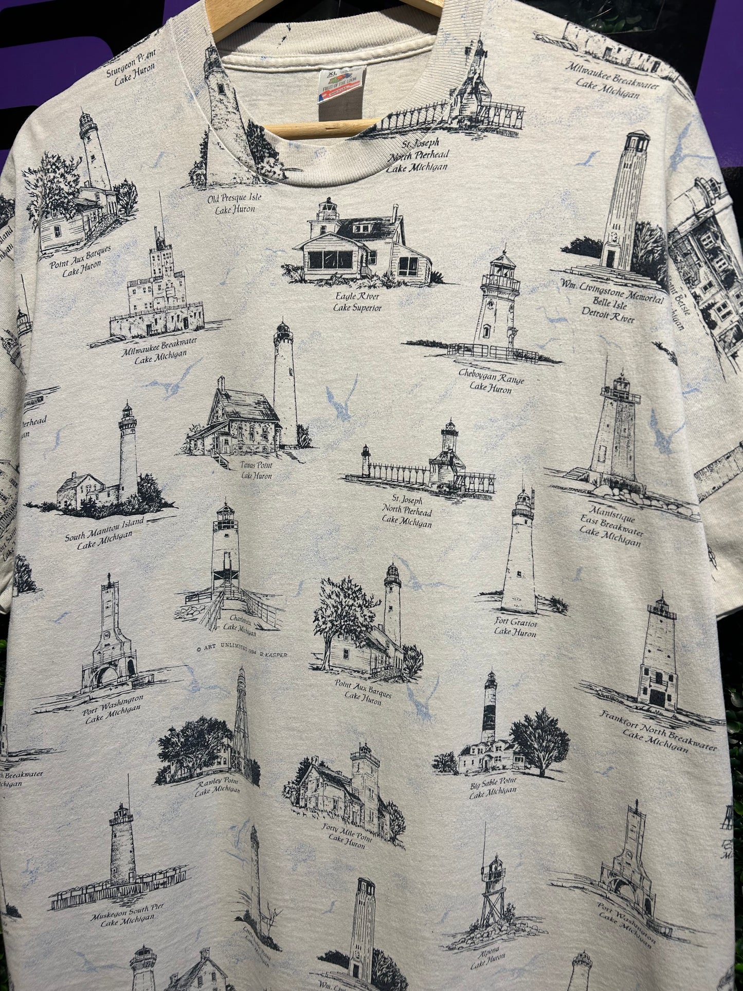 90s Lighthouse AOP T-Shirt. Size XL