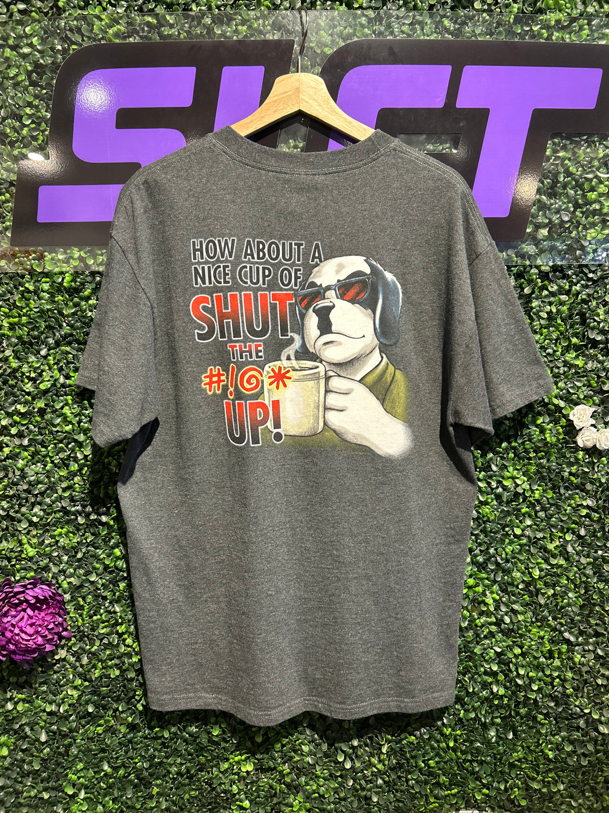 Vintage Big Dogs A Nice Cup Of Shut The #!** Up! T-Shirt. Size Large