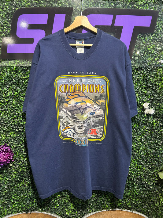 1999 Denver Broncos Back To Back Super Bowl T-Shirt. Size XXL