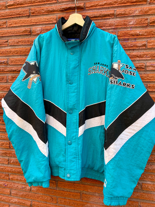 Vintage San Jose Sharks Starter Puffer Jacket. Size L/XL