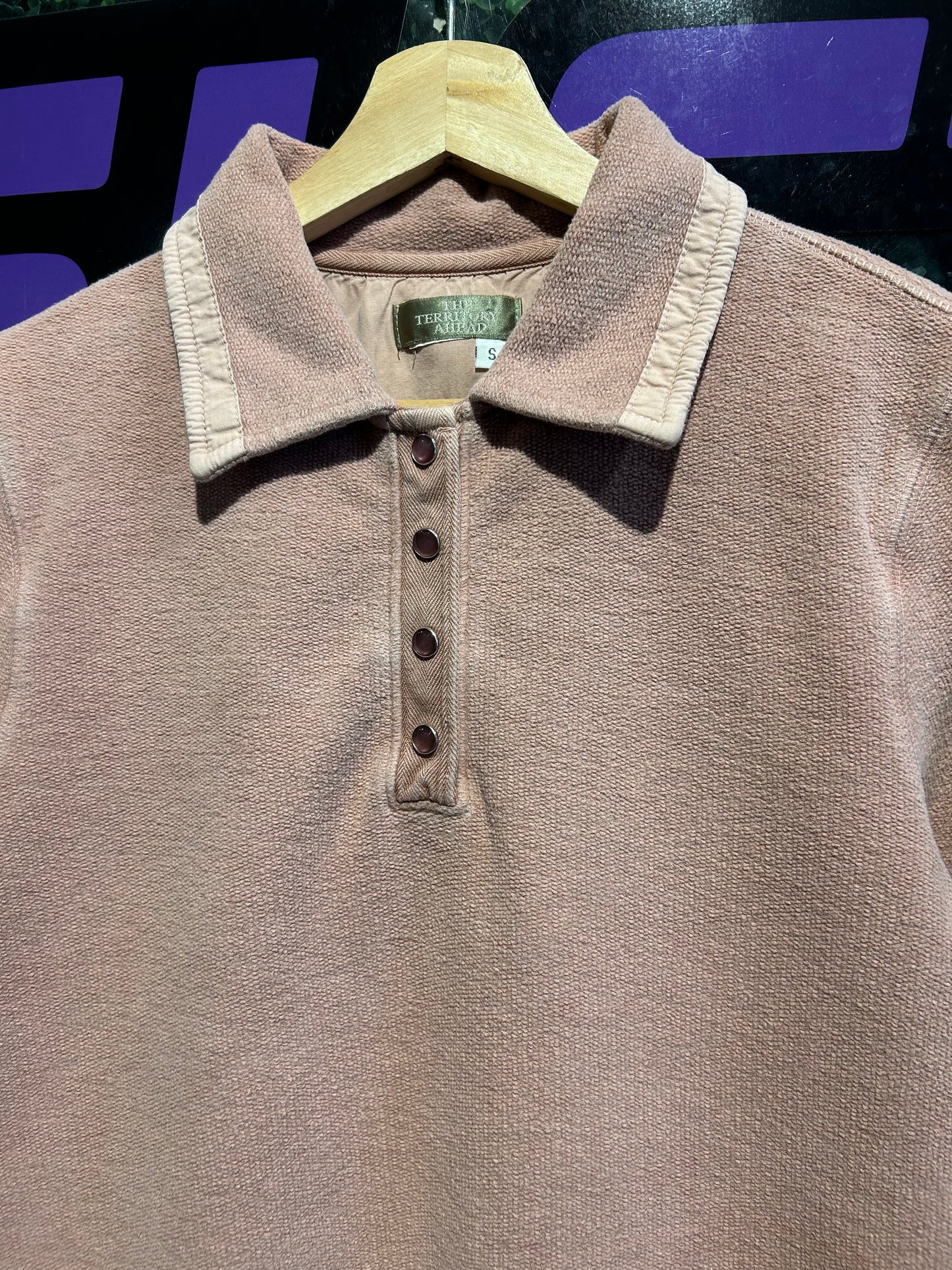 Vintage Fleece LS Polo Shirt. Size Small