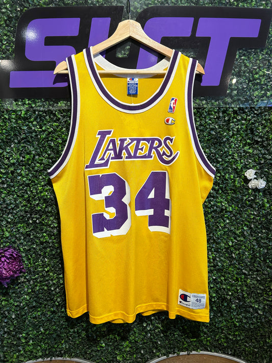 Vintage Los Angeles Lakers #34 Shaquille O’Neal Champion Jersey. Size L/XL