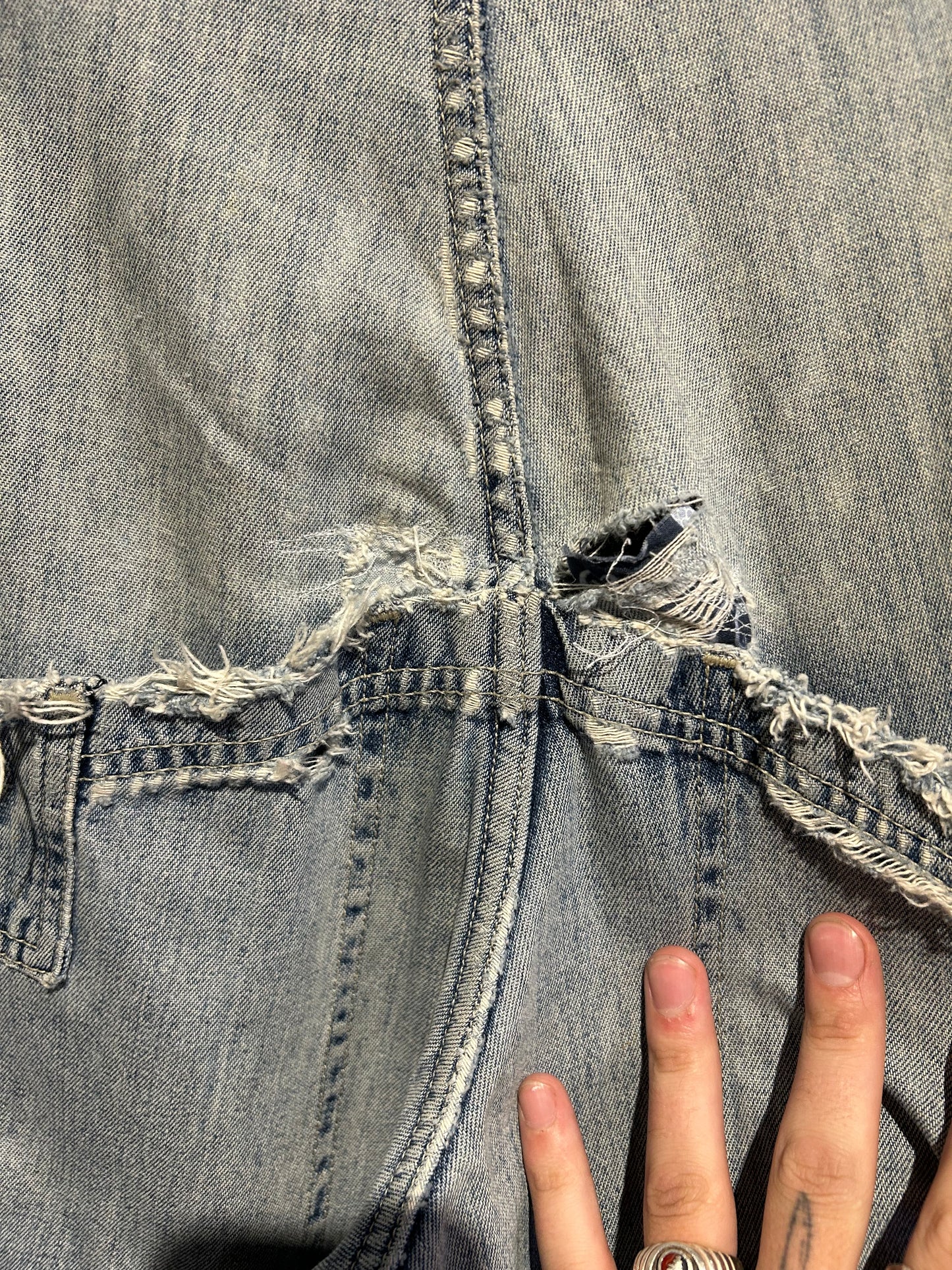 90s JNCO Mug Shot Light-Wash Denim Pants. Size 32x28 (Cut)