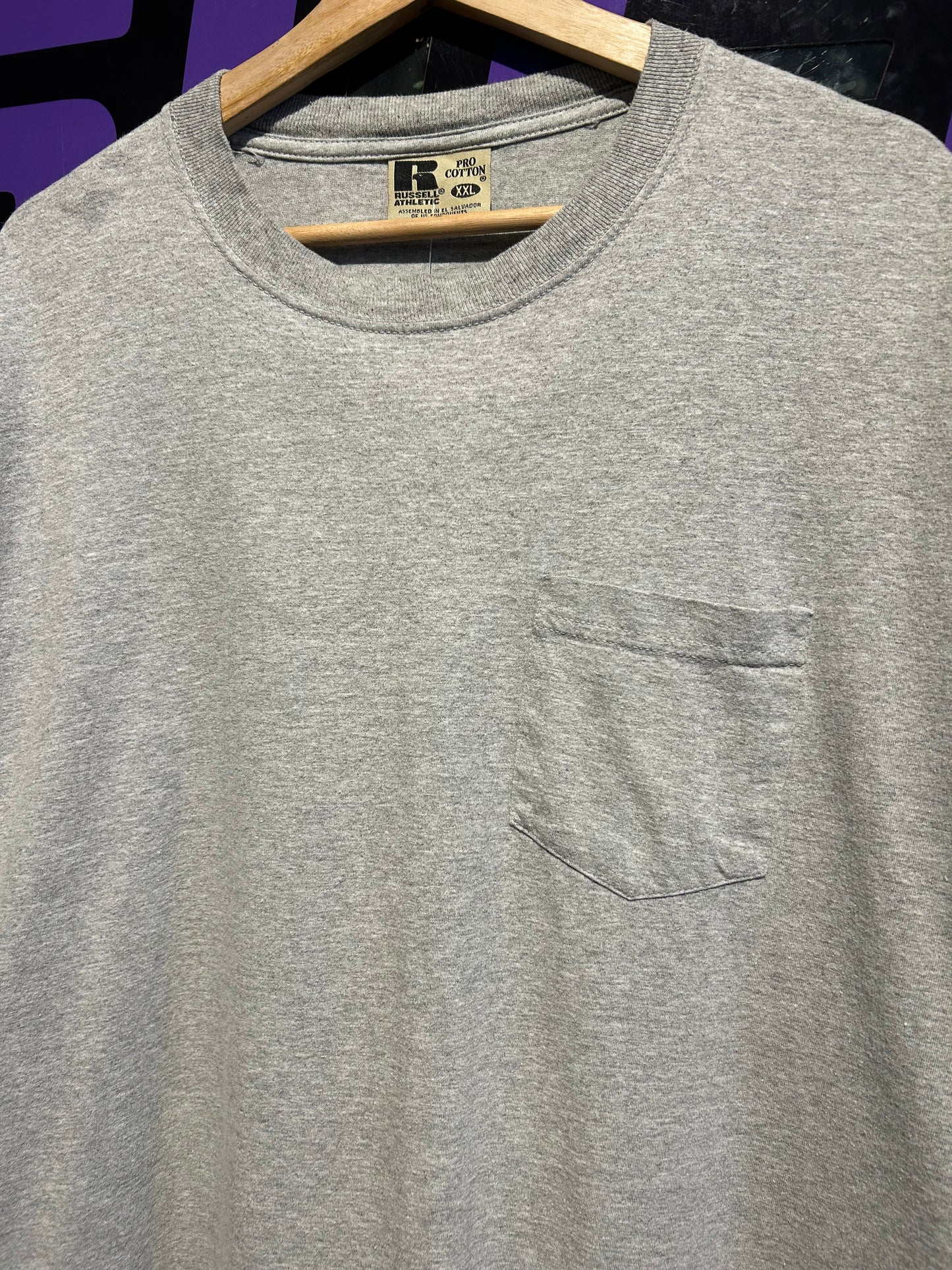 Vintage Blank Russell Pocket T-Shirt. Size XXL
