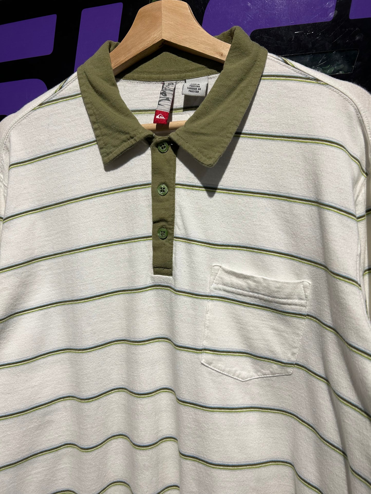 Quiksilver Striped LS Polo Shirt. Size Large