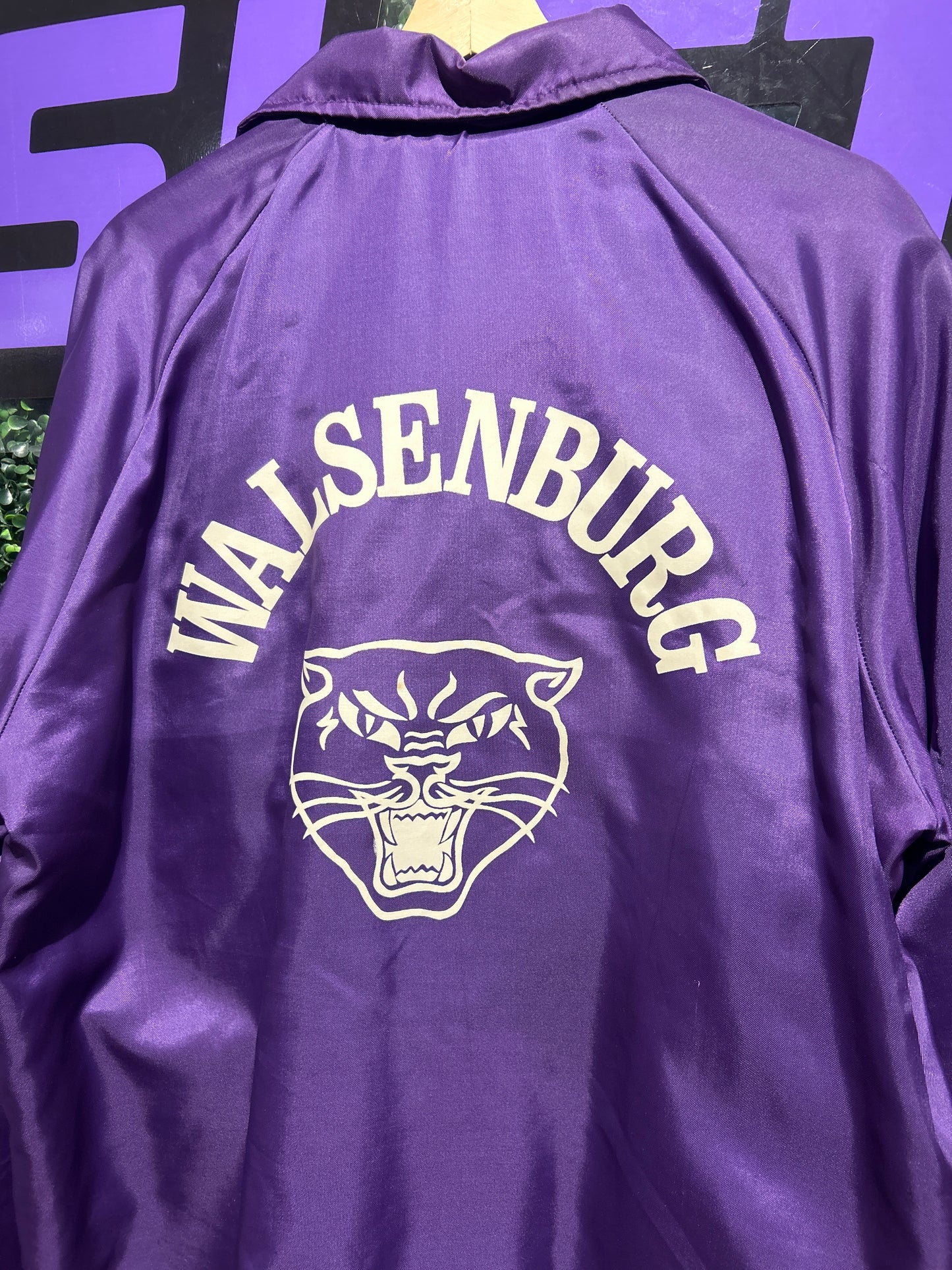 70s Walsenburg Booster Club Sherpa-Lined Button-Up Jacket. Size L/XL