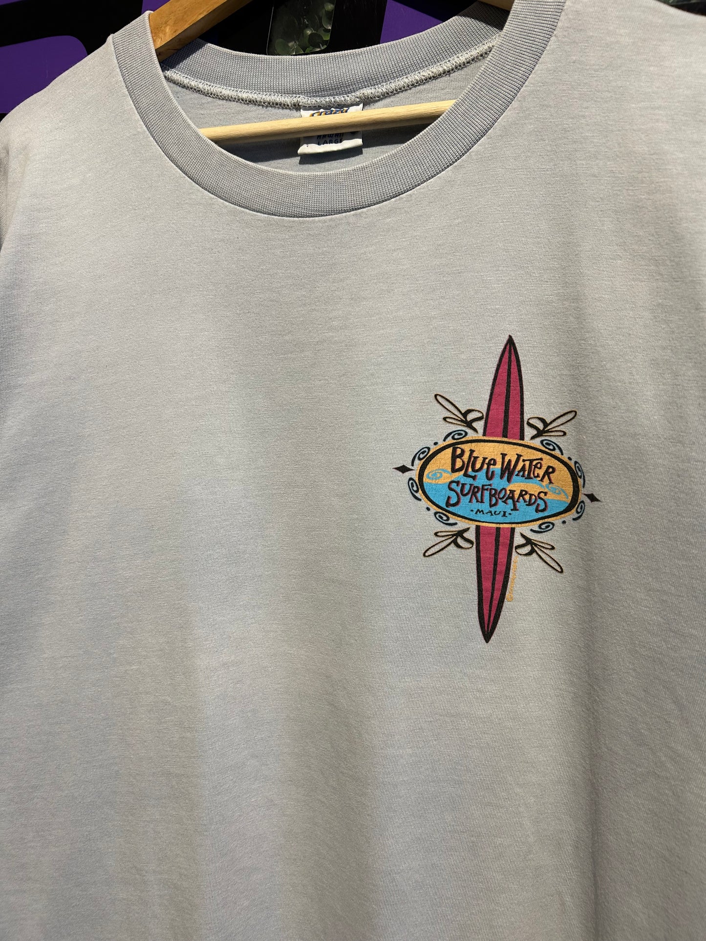 90s Blue Water Surfboards T-Shirt. Size Large