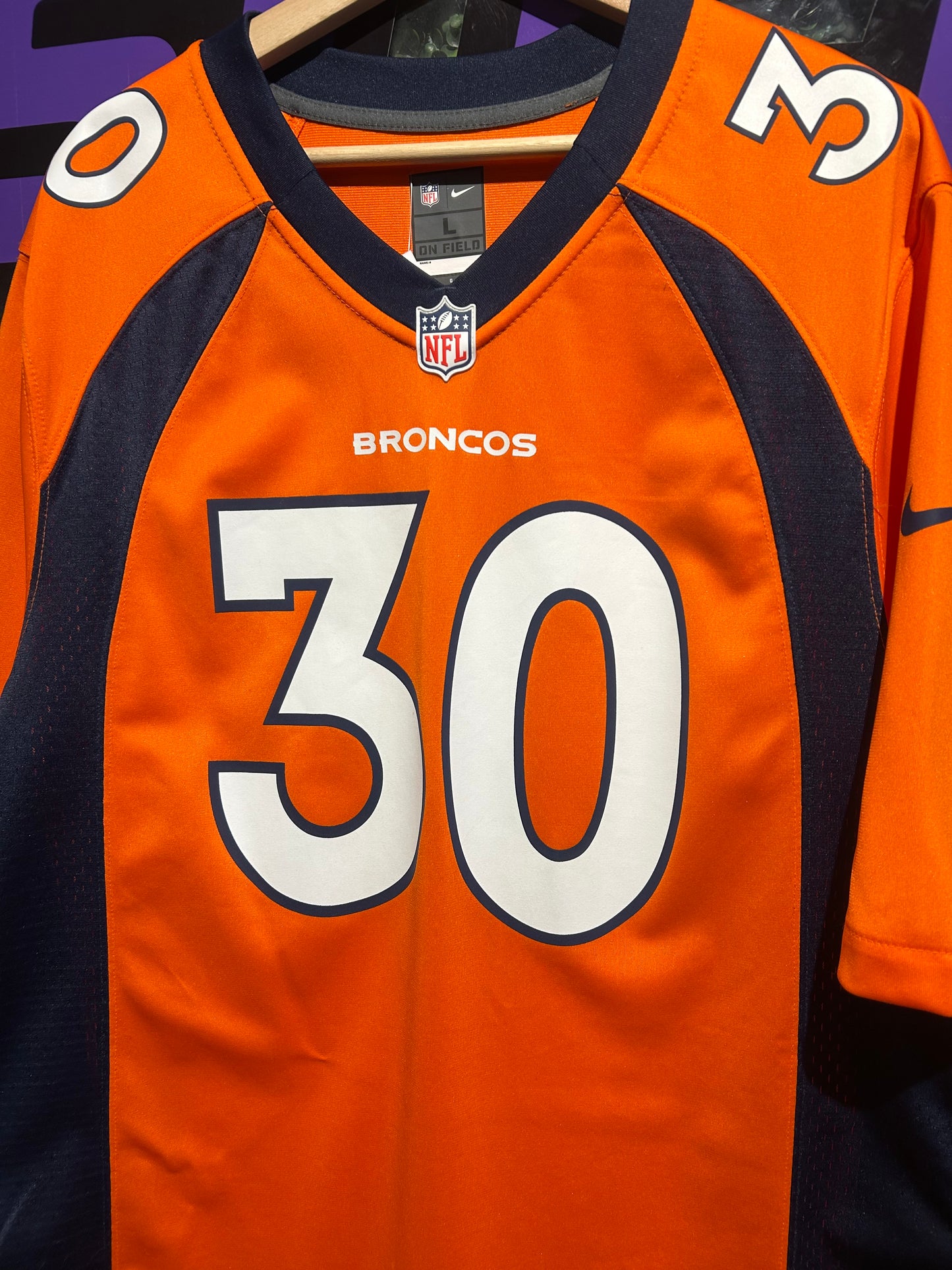 Denver Broncos #30 Philip Lindsay Nike On Field Jersey. Size Large