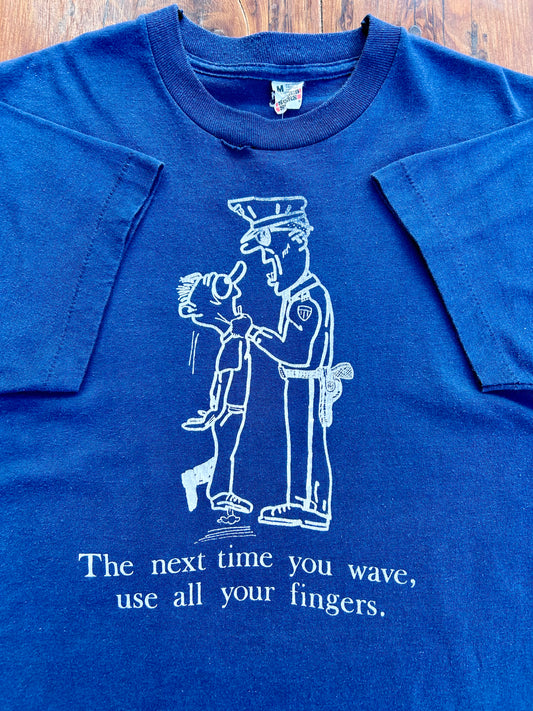 80s Flipping Off Cop T-Shirt. Size Medium