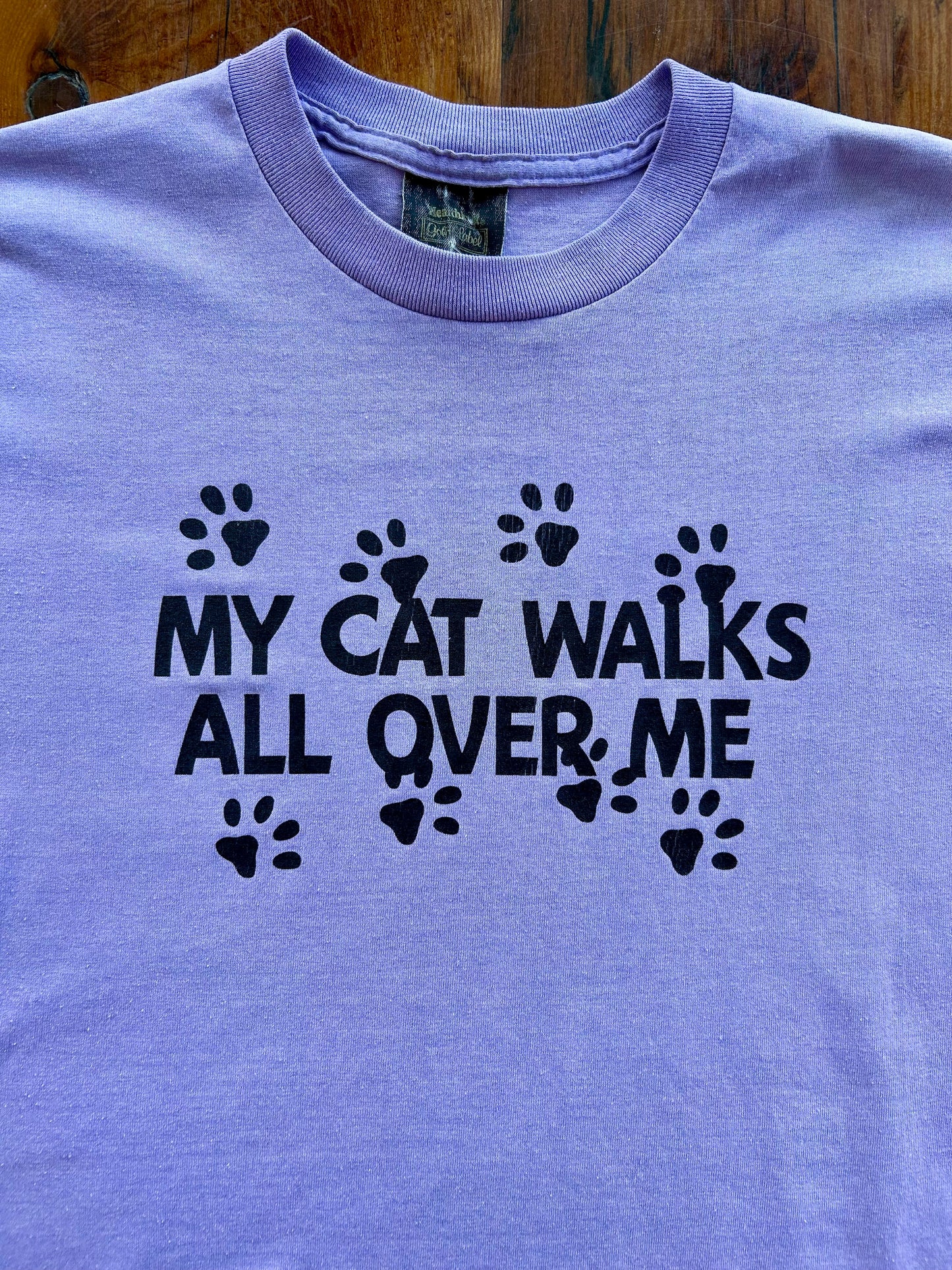 80s My Cat Walks All Over Me T-Shirt. Size M/L
