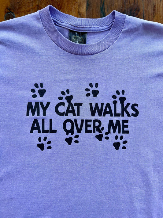 80s My Cat Walks All Over Me T-Shirt. Size M/L