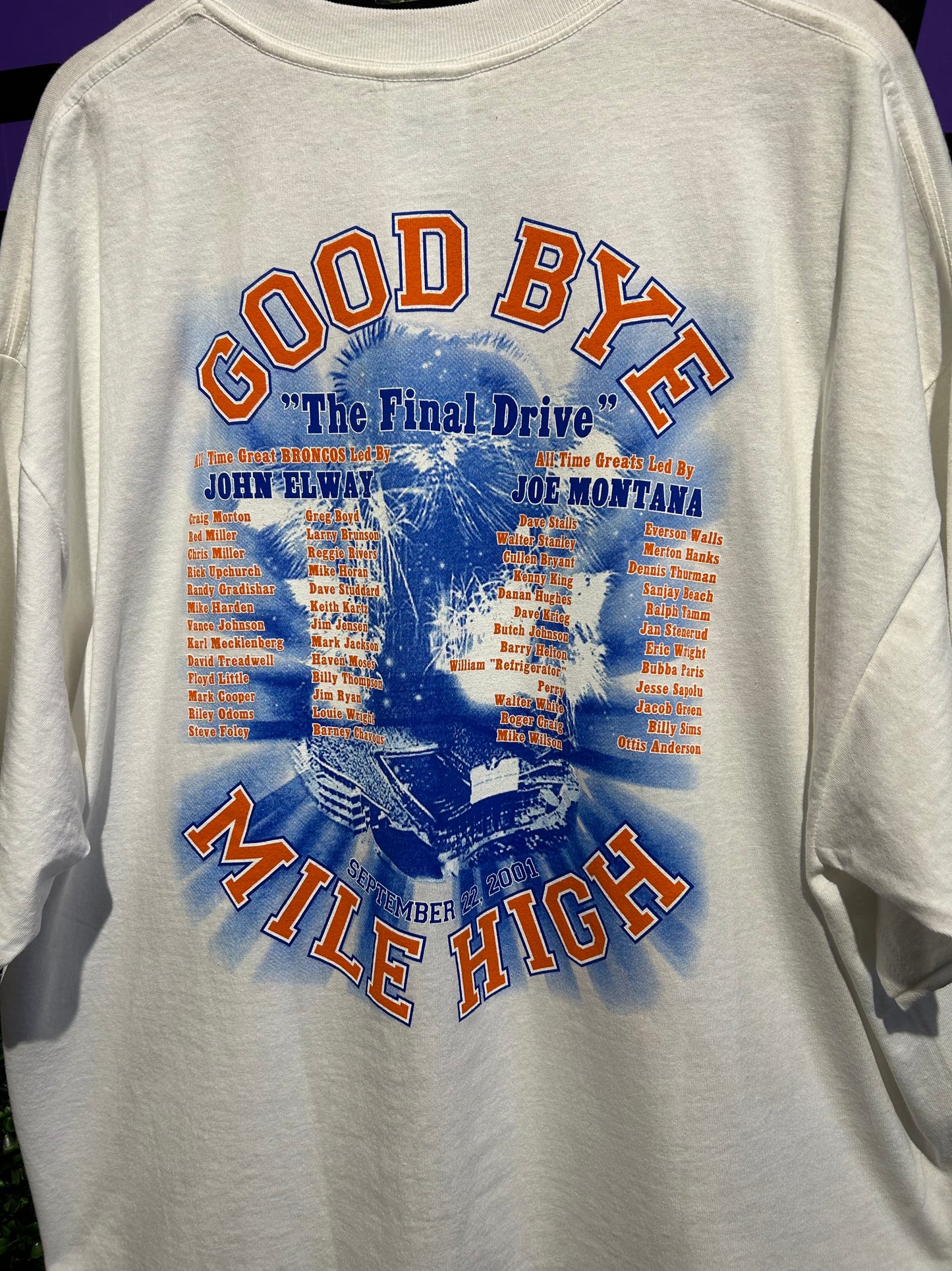 2001 Denver Broncos Good Bye Mile High T-Shirt. Size XXL