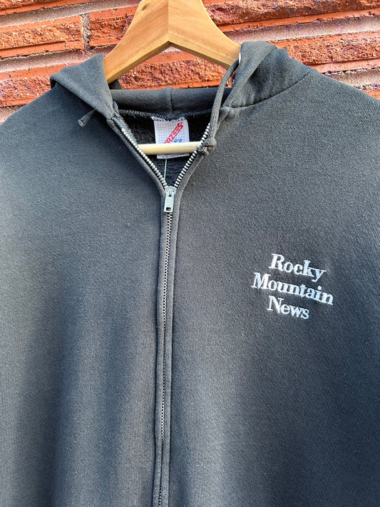 90s Rocky Mountain News Zip-Up Hoodie. Size Large