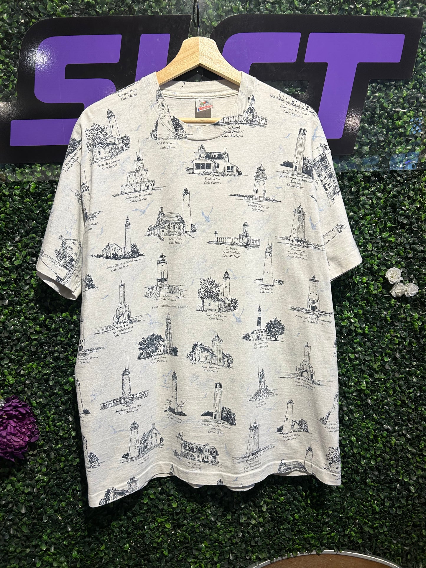 90s Lighthouse AOP T-Shirt. Size XL